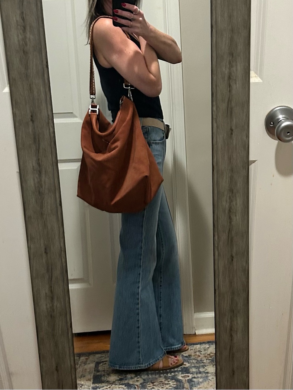 Free People Suzie Suede Slouchy Tote Bag in Between Brown with Wallet/Charm - Picture 13 of 16